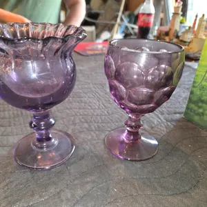 Amethyst Glass Compote or Footed Votive & Imperial Glass Ohio Provincial Amethyst Water Goblet 8 Oz