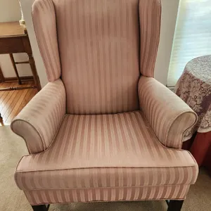 Pink Striped Wing Back Chair