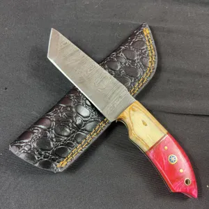 Damascus Steel Knife and Leather Sheath