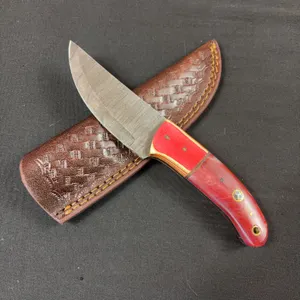 Damascus Steel Knife and Leather Sheath