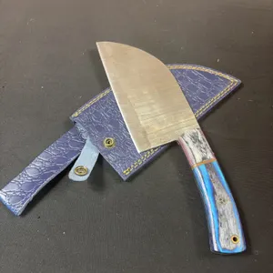 Damascus Steel Knife and Leather Sheath
