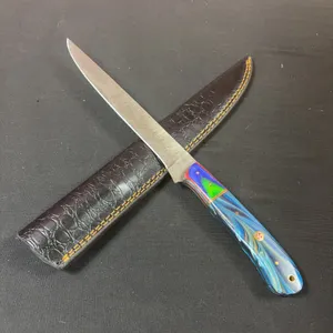 Damascus Steel Knife and Leather Sheath