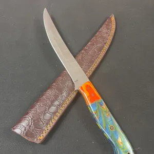 Damascus Steel Knife and Leather Sheath