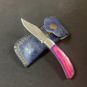 Damascus Steel Knife and Leather Sheath