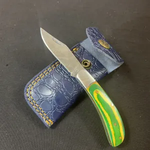 Damascus Steel Knife and Leather Sheath