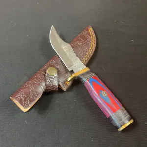 Damascus Steel Knife and Leather Sheath