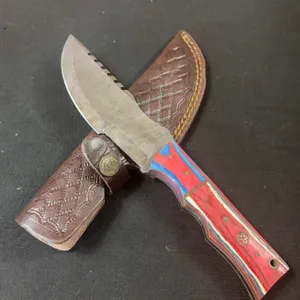 Damascus Steel Knife and Leather Sheath