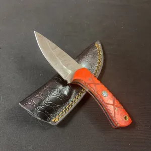 Damascus Steel Knife and Leather Sheath