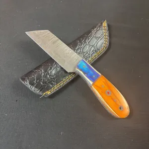 Damascus Steel Knife and Leather Sheath