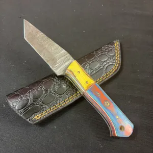 Damascus Steel Knife and Leather Sheath