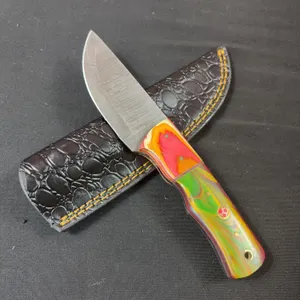 Damascus Steel Knife and Leather Sheath
