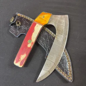 Damascus Steel Knife and Leather Sheath