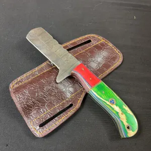 Damascus Steel Knife and Leather Sheath