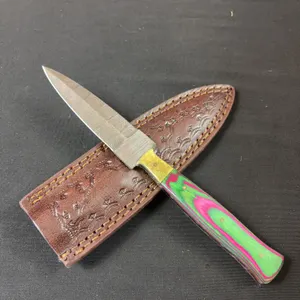 Damascus Steel Knife and Leather Sheath