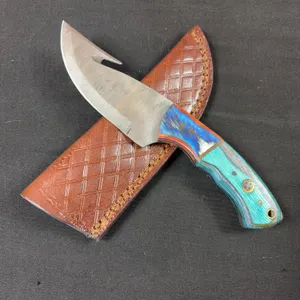 Damascus Steel Knife and Leather Sheath