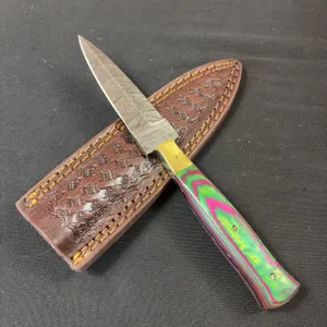 Damascus Steel Knife and Leather Sheath