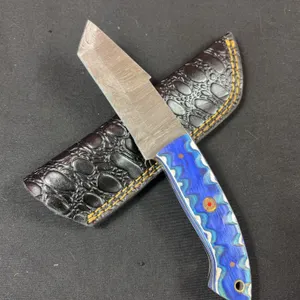 Damascus Steel Knife and Leather Sheath