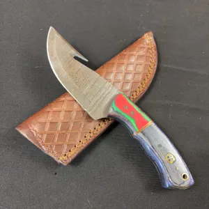 Damascus Steel Knife and Leather Sheath