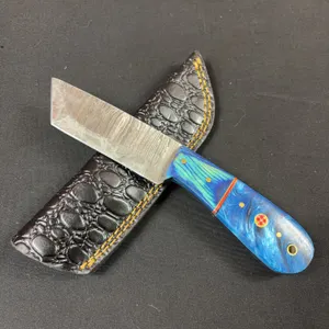 Damascus Steel Knife and Leather Sheath