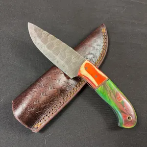 Damascus Steel Knife and Leather Sheath