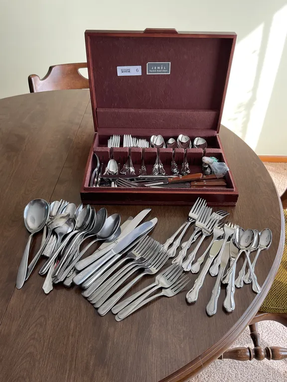 Stainless steel flatware in case