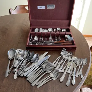 Stainless steel flatware in case