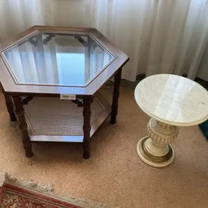 Octagon table, marble top table (damage on base)