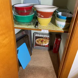 Corningware, Pyrex, baking sheets, electric knife