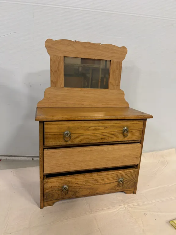 Antique Miniature Oak Dresser & Vanity with Swivel Mirror – Doll Furniture or Salesman Sample