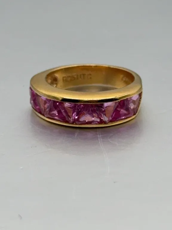 Sterling Silver Gold Vermeil Pink Princess-Cut CZ Channel Set Band Ring