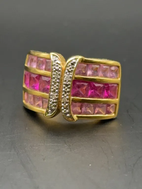 Sterling Silver Gold Vermeil Ruby & Diamond Accent Channel Set Statement Ring