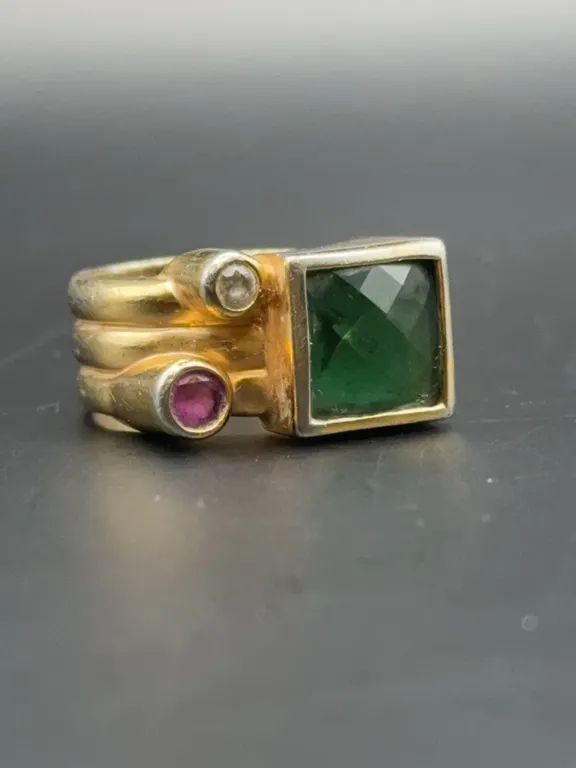 Retired Signed Ross-Simons Sterling Silver Gold Vermeil Geometric Gemstone Statement Ring