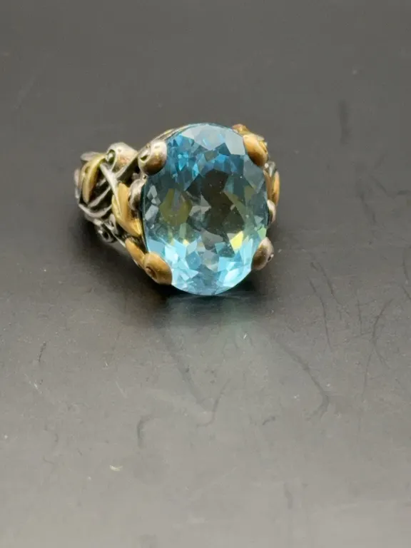 Barbara Bixby Zen Garden Vine Sterling Silver & 18K Yellow Gold Blue Topaz Statement Ring