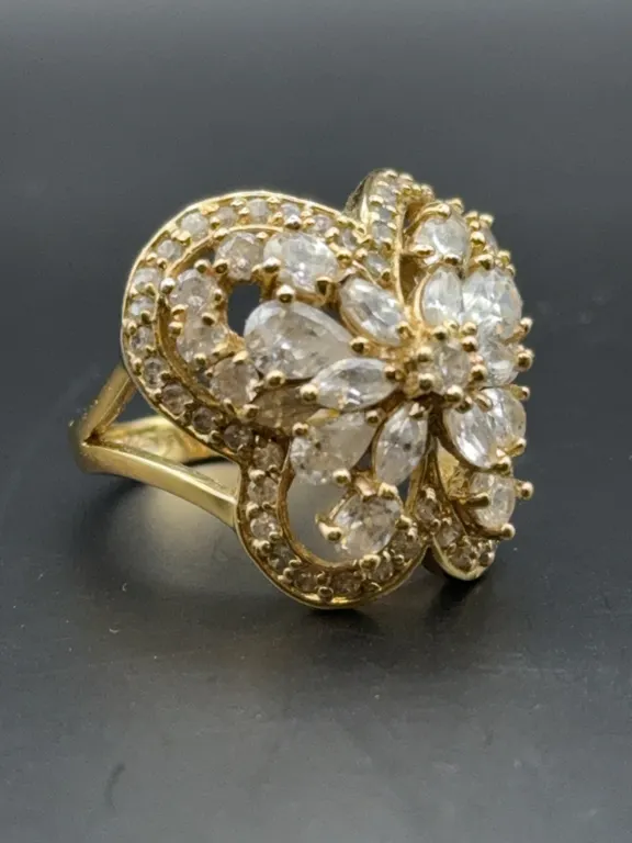 Suzanne Somers Sterling Silver Gold Vermeil Butterfly Marquise & Round CZ Cocktail Statement Ring
