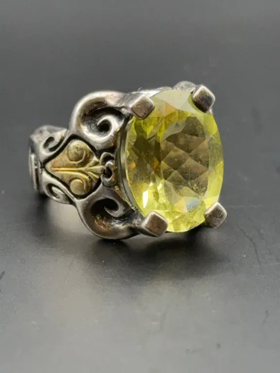 Vintage Ann King Sterling Silver & 18K Yellow Gold Lemon Quartz Statement Cocktail Ring