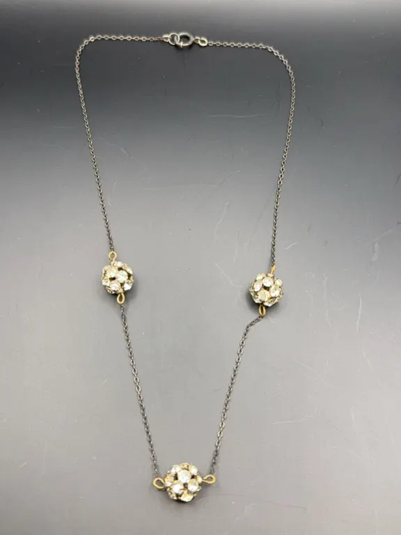 Vintage Sterling Silver Crystal Pavé Ball Station Necklace – 15"