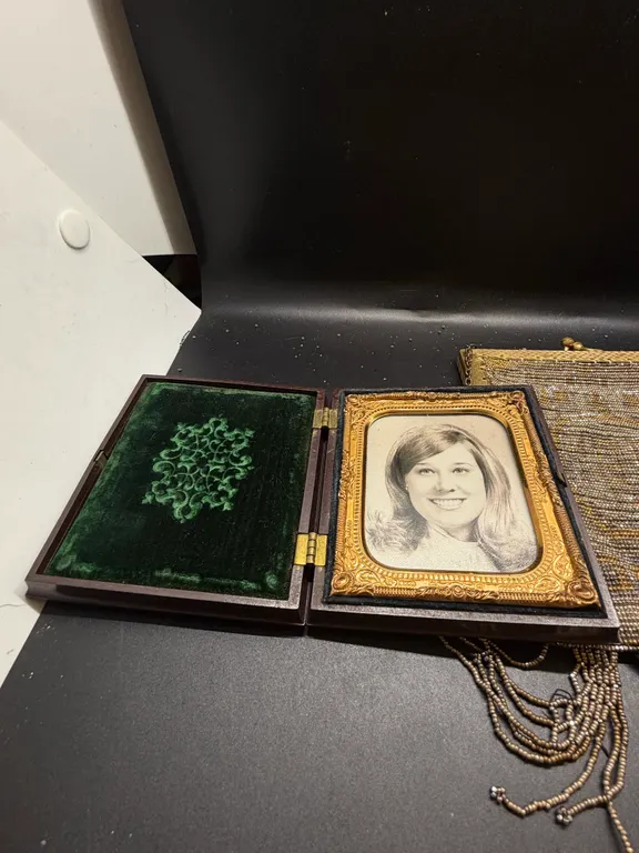 Vintage Ornate Gold-Tone Picture Frame, Hinged Photo Case & Beaded Evening Purse