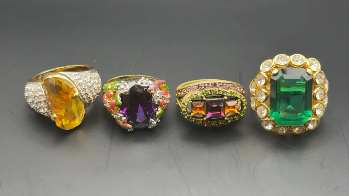 Vintage Designer Statement Cocktail Ring Lot – Heidi Daus, Kirks Folly, Kenneth Jay Lane KJL & Green