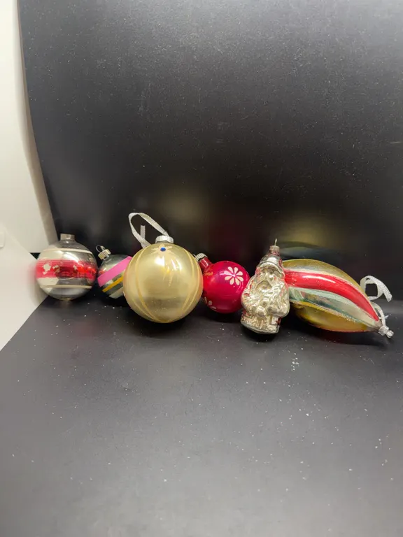 Vintage Mercury Glass Christmas Ornaments with Figural Santa