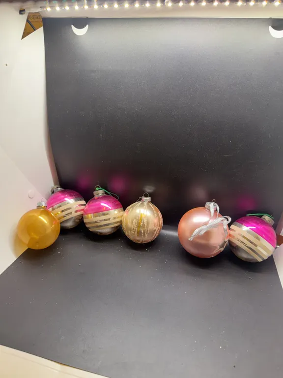 Vintage Pink, Gold & Silver Glass Christmas Ornaments