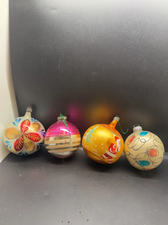 Vintage Hand-Painted Glass Christmas Ball Ornaments,