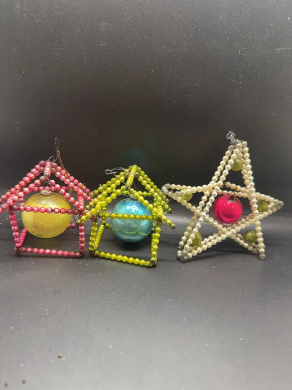 Vintage Glass Bead Geometric Christmas Ornaments