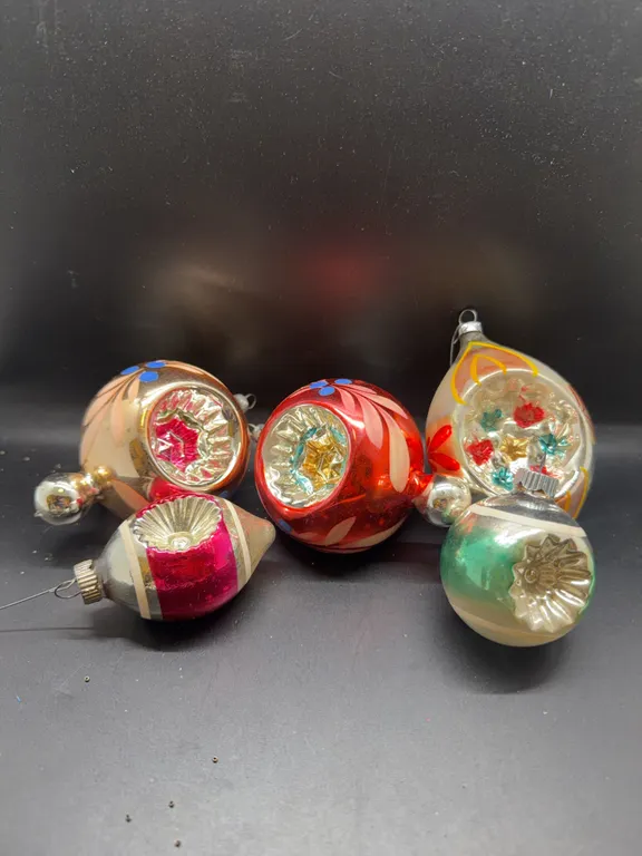 Vintage Mercury Glass Indent Reflector Christmas Ornaments,