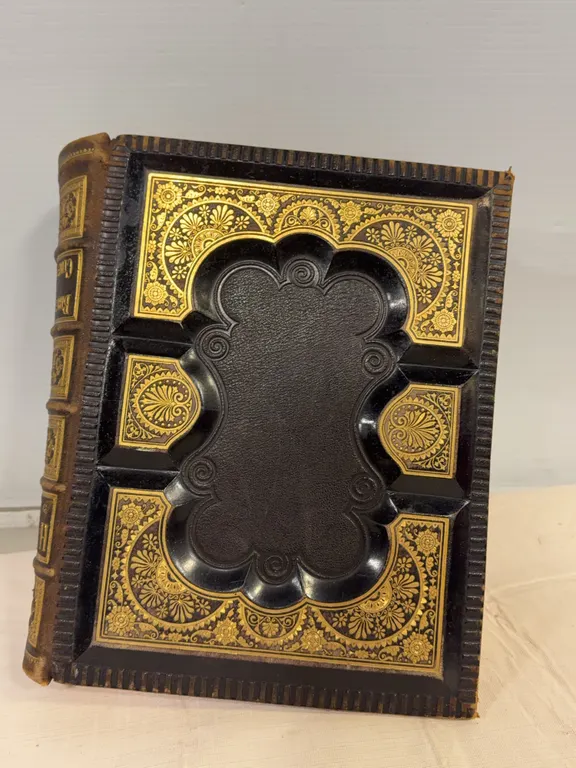 Antique Victorian Holy Bible with Ornate Embossed Leather Cover & Gilt Decoration