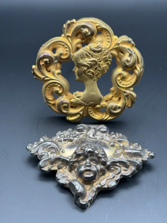 Vintage Art Nouveau Gibson Girl Gold-Tone Pin & Sterling Silver Victorian Cherub Angel Brooch