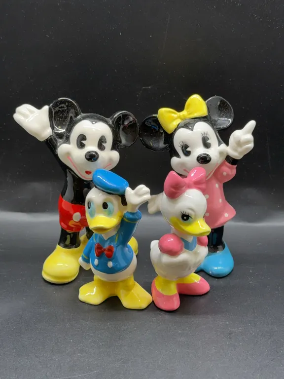 Vintage Walt Disney Made in Japan Mickey Mouse, Minnie, Donald & Daisy Ceramic Figurines