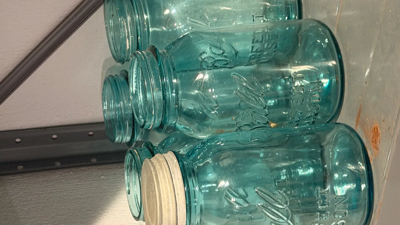 SET OF 5 BLUE QUART BALL "PERFECT MASON" JARS