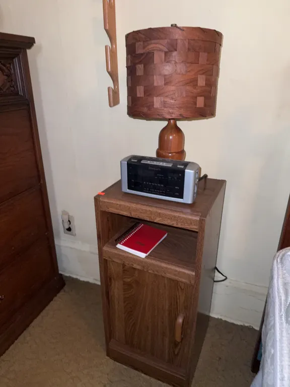 End Table, Lamp, and Alarm Clock