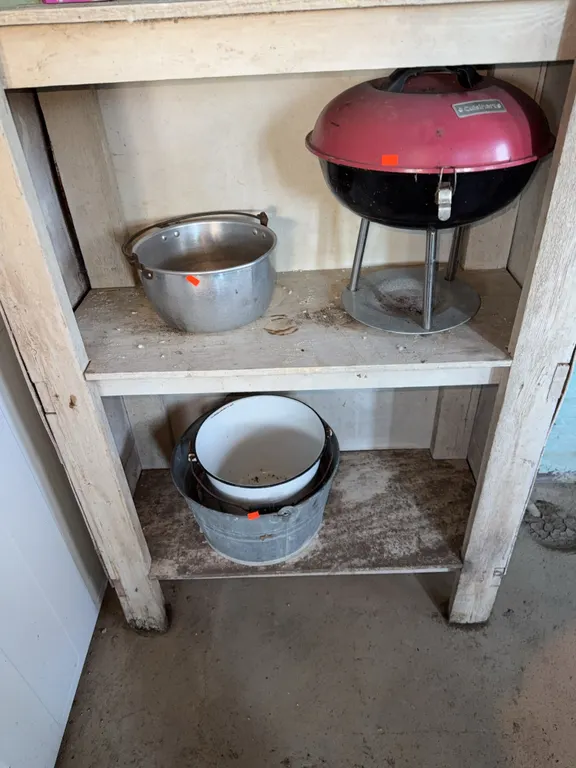 Small Cuisnart Charcoal Grill and Stainless and Galvanized Buckets