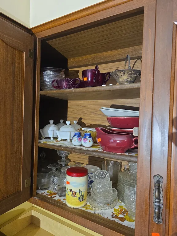 Gravy pitcher, saucers, jam cups, & more